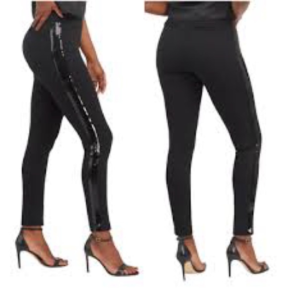 SPANX Black Skinny Pants with Sequin Side Detail NWOT